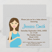 Invitation Brunette Femme Enceinte En Baby shower Robe Bleue (Devant / Derrière)