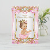 Invitation Brunette Girl Princess Baby shower Rose Silk Gold (Debout devant)