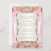 Invitation Brunette Girl Princess Baby shower Rose Silk Gold (Dos)