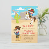 Invitation Brunette Hair Cowboy fête d'anniversaire (Debout devant)
