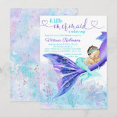 Invitation Brunette Mermaid Baby shower (Devant / Derrière)