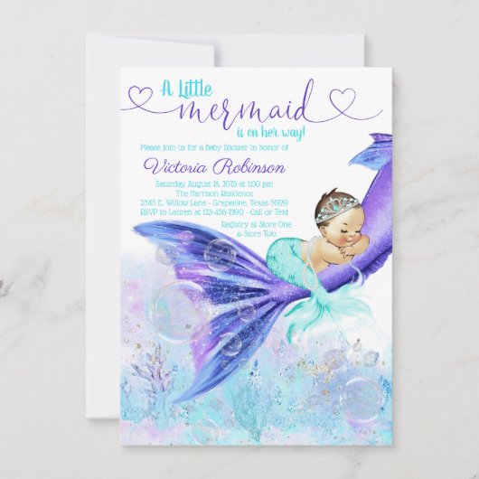 Invitation Brunette Mermaid Baby shower (Devant)