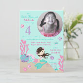 Invitation Brunette Mermaid Quatrième anniversaire (Debout devant)