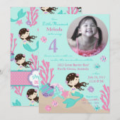 Invitation Brunette Mermaid Quatrième anniversaire (Devant / Derrière)