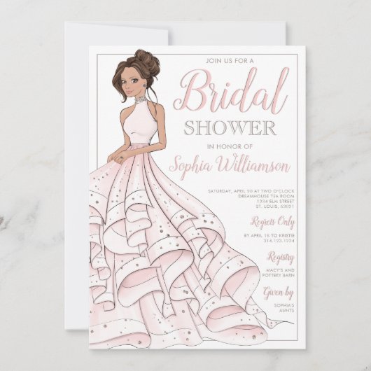 Invitation Brunette Parties scintillant Glam Bride Fête des m (Devant)