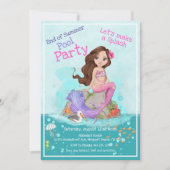 Invitation Brunette Pink Purple Sirène Summer Pool Party (Devant)