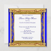 Invitation Brunette Prince Bébé Shower Bleu Faux Or (Dos)