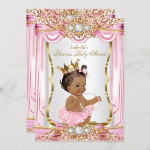 Invitation Brunette Princess Baby shower Soie rose foncé