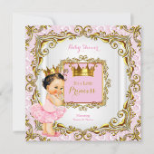 Invitation Brunette Princesse Baby shower Dentelle rose Or bl (Devant)