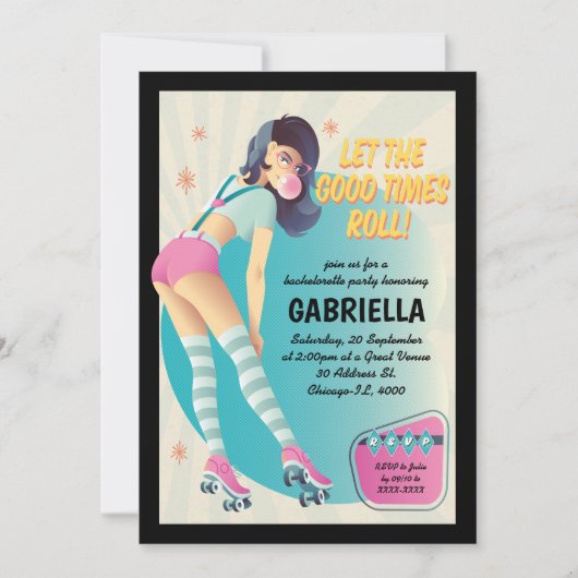 Invitation Brunette Retro Roller Ski Bachelorette Party (Devant)