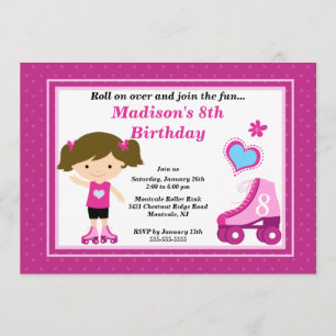 Invitation Brunette Skater Fête d'anniversaire de patinage fé