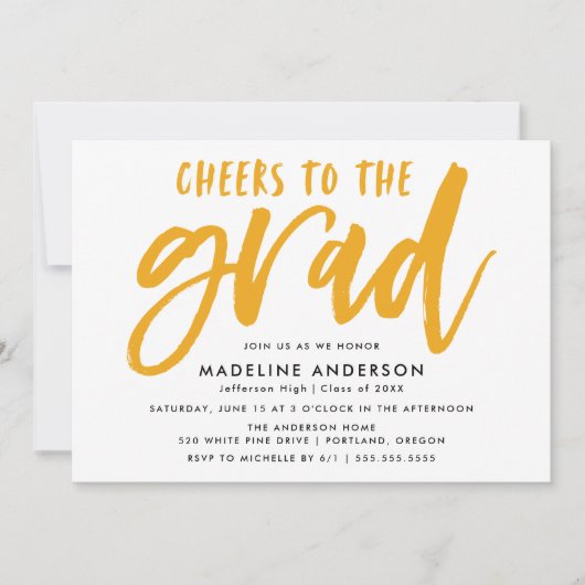 Invitation Brush Jaune Grad Grad Script Graduation (Devant)