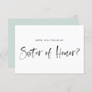 Invitation Brush Lettering Mint Be Ma soeur d'honneur