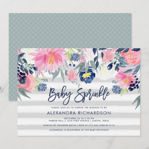 Invitation Brush moderne et marine Floral Baby Sprinkel