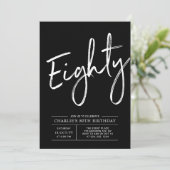 Invitation Brush noir Lettering 80th Birthday Party (Debout devant)