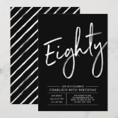 Invitation Brush noir Lettering 80th Birthday Party (Devant / Derrière)