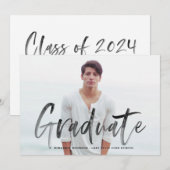 Invitation Brush noir Lettering Photo Graduation (Devant / Derrière)