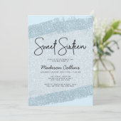 Invitation Brush Parties scintillant bleu clair Sweet 16 (Debout devant)