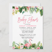 Invitation Brush Script Baby shower floral tropical (Devant)