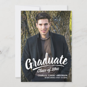 Invitation Brush Script Moderne Graduation 2-Photo Party