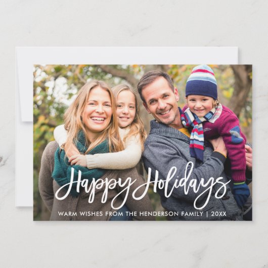 Invitation Brush Script Photo Happy Holidays Card Kraft (Devant)