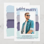 Invitation Brush Strokes Blue Photo Anniversaire Fête Invitat (Devant / Derrière)