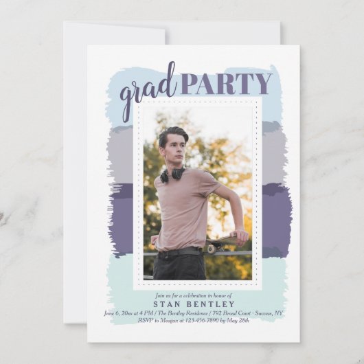 Invitation Brush Strokes Blue Photo Graduation Party Invitati (Devant)