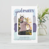 Invitation Brush Strokes Blue Photo Graduation Party Invitati (Debout devant)