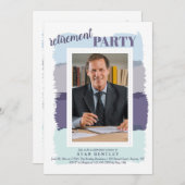 Invitation Brush Strokes Blue Photo Retraite Party Invitati (Devant / Derrière)