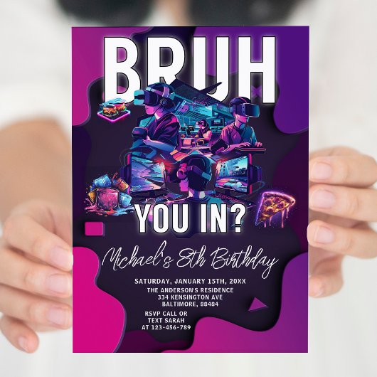 Invitation Brut You In Vidéo Jeu Neon Gamer Anniversaire