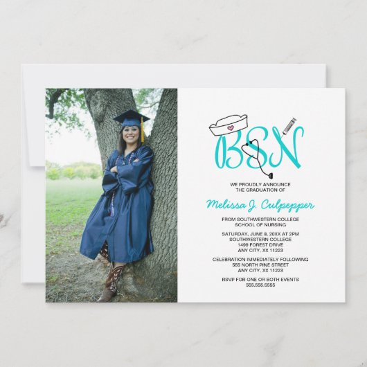 Invitation BSN Infirmière photo de remise de diplômes / turqu (Devant)