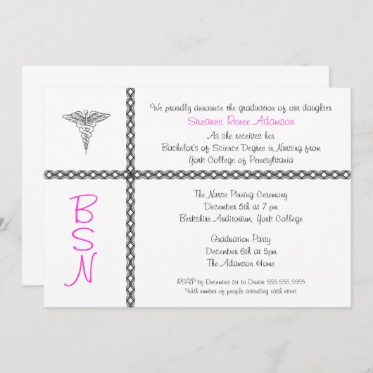 Invitation BSN LPN RN d'obtention du diplôme (Devant / Derrière)