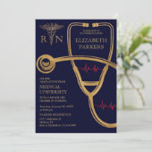 Invitation BSN Navy Gold Nuring Graduation Party (Debout devant)