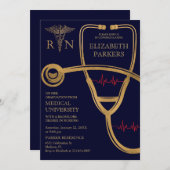 Invitation BSN Navy Gold Nuring Graduation Party (Devant / Derrière)