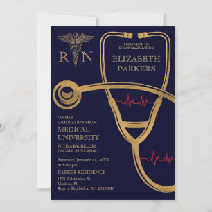 Invitation BSN Navy Gold Nuring Graduation Party