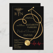 Invitation BSN RN Black Gold Nursing Party (Devant / Derrière)