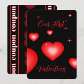 Invitation Bubble Heart Coupon Black Valentine Card (Devant / Derrière)