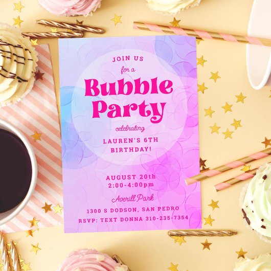 Invitation Bubble Party Anniversaire de Bubble violet rose ch