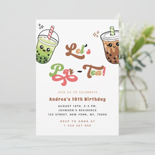 Invitation Bubble Tea Boba Let's Par-tea 10e fête d'anniversa (Debout devant)