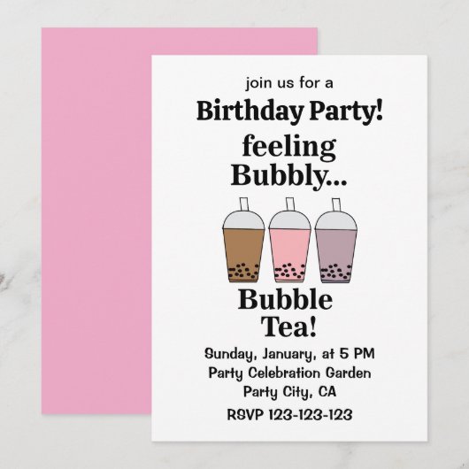 Invitation Bubble Tea Drink Funny Birthday Party (Devant / Derrière)