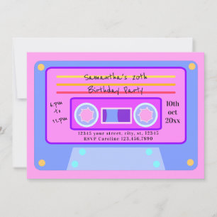 Invitation Bubblegum Pink Cassette 20 Anniversaire des années