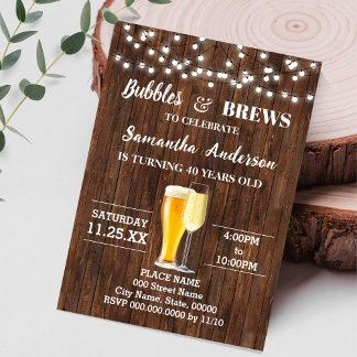 Invitation Bubbles and Brews Adultes Anniversaire