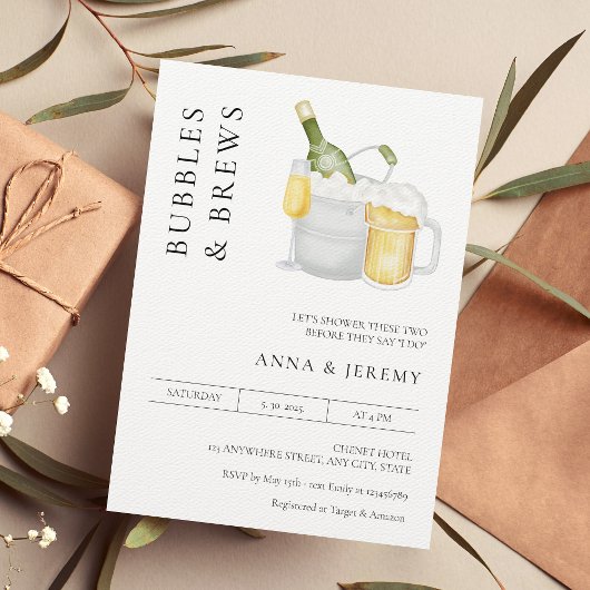 Invitation Bubbles and Brews Couples Shower Modern Minimalist