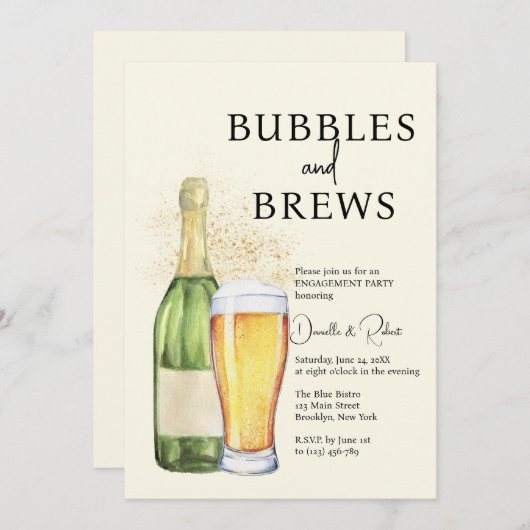 Invitation Bubbles and Brews Engagement Party (Devant / Derrière)