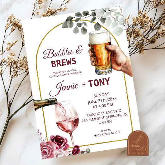 Invitation Bubbles and Brews Shower de Couple 