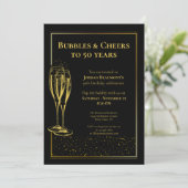 Invitation Bubbles and Cheers Black Gold 50e fête d'anniversa (Debout devant)