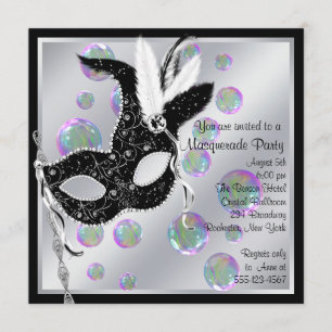 Invitation Bubbles Black and White Masquerade Party