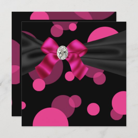 Invitation Bubbles Black Cravate Party rose Black Party Invit (Devant / Derrière)