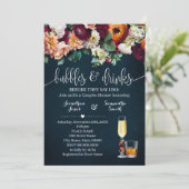 Invitation Bubbles & Boissons Couples Douche Fleurs Vins Bleu (Debout devant)