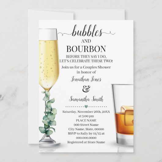 Invitation Bubbles & Bourbon avant de prendre une douche vert (Devant)